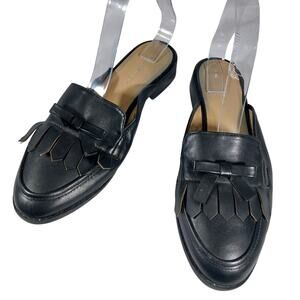 MADDEN GIRL! BLACK VEGAN LEATHER KILTIE DETAIL FRONT LOW HEEL MULES! SZ 7.5M